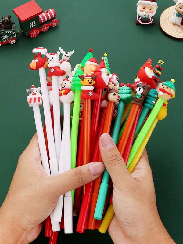 20/10pcs Cute Cartoon Christmas Gel Pen Set, Random Christmas Theme Ballpoint Pen, Suitable For High-Quality Christmas Event Sharing Small Gifts, Student Prizes, Stationery Gifts, Student Party Gifts, Classroom Prizes, Back To School Gifts, Office Supplies, Christmas Stocking Fillers, Christmas Gift Box Fillers, Random Styles Of Christmas Gifts