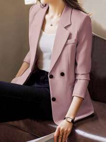 女式单排扣长袖西装外套，袖口带纽扣