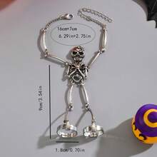 Gothic Punk |   Skeleton] 1pc Gothic Punk Skeleton Hand Chain Ring |   Adjustable Movable Skull & Bone Charms With Heart Eyes & Bow Accent, Edgy Statement Jewelry For Women, Year-Round Wear For Daily Outfits, Halloween, Costume Parties & Gothic Events, Halloween Accessories, Bold Design, Intricate Design, Alternative Fashion - Bạc - Xem 4