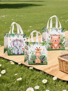 6/12 Peças Sacolas de Presente Aleatórias, Sacolas de Presente para Festa na Selva, Sacolas Não Tecidas, Sacolas de Compras com Estampa de Animais da Floresta, Sacolas de Embalagem de Presentes de Suprimentos de Escritório, Presentes de Festa, Sacolas de Presente e Suprimentos para Festa de Aniversário
