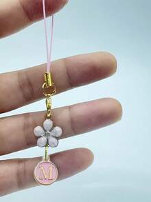 1pc Metallic Heart & Alphabet Letter A-Z Charm Phone Pendant - Black - View 62