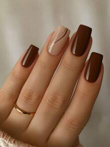 Unhas de Comprimento Médio Formato Quadrado Europeu, Arte de Unhas da Moda para Ano Novo, Primavera e Verão, Adesivos de Arte de Unhas em Cor Sólida Vermelha e Listrada, 24 Adesivos de Unhas Destacáveis, Belos Adesivos de Unhas Postiças, Adesivos de Unhas para Colar, Unhas Quadradas para Colar