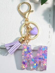 1 件粉色亮片字母钥匙扣、树脂钥匙扣吊坠、个性化背包装饰、花卉流苏礼物情人节汽车配件包魅力学院可爱哥特 Y2k