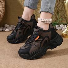 Thick-Sole Chunky Sneakers For Women, Multi-Color Patchwork Design With Layered Silhouette, Soft & Comfortable Platform, Versatile For Casual, School, Commute, Weekend, Travel, Pairs Well With Jeans, Sweatpants, Suitable For Valentine's Day, Halloween, Christmas, Graduation Season