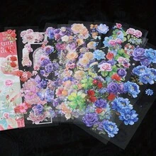 20sheets Flowers Stickers Book PET Material Hand Account Stickers Embelishment Transparent Stickers Junk Journal Craft Stickers Holiday Decorations Christmas Halloween Valentine's Day - Multicolor - View 8