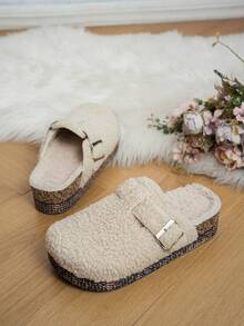 Zapatillas de casa de tela con diseño de hebilla para mujer, de estilo casual y forro polar, para otoño/invierno