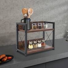 YUNRUX 2-Stage Spice Rack Efficient Storage Assistant Strong Load Capacity Aesthetically Appealing NEW - Brown - View 2