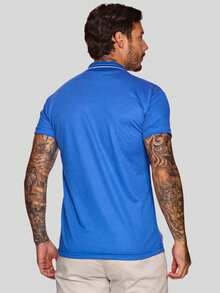 MEN'S POLO COLLAR SHIRT CASUAL BUTTON SLIM T-SHIRT PROMOTION - Royal Blue - View 4