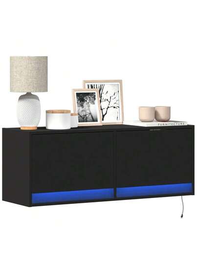 VidaXL TV Wand Unit LED Lighting 100x31x35 Cm Zwart