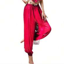 1 buc Femei Adult Dans Costum Sequin Pantaloni Lejeri Buric Dans Evidențiați Șifon Bloomers Scenă Performanță Dans Practică Pantaloni cu Lanț de Talie Eșarfă de Sold