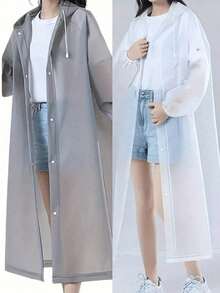 1/2 Pieces Long EVA Neutral Rain Jacket, Raincoat Portable And Quick Drying, Lightweight, Daily Commute Travel, Thickened Waterproof Rain Jacket, Women's Men's Hooded Rain Jacket, Waterproof, Windproof, Quick Drying, Breathable - Ideal For Cycling, Hiking And Outdoor Adventure - Multicolor - View 3