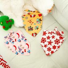 Pet Christmas Drool Bib, Festive Triangular Scarf, Christmas Cartoon Cat & Dog Neck Warmer