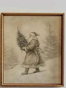 1PC Vintage Santa Claus Sketch, Santa Claus Backpack Wrapped Canvas Poster, Retro Santa Wall Art, Vintage Santa Reindeer Print, Rustic Christmas Printables, Santa Claus Painting, Bedroom Decor, Living Room Decor, Office Decor No Frame