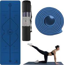 Tapete Antideslizante Yoga 6mm con lineas de alineación |   Esterilla antiderrapante de alta calidad de TPE para yoguis, pilates, entrenamiento en casa, funcional y estiramientos con líneas de Guía - azul - Ver 2