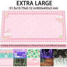 Cute Pink Plaid Desk Mats Strawberry Milk Gaming Desk Pad 31.5x15.75in, Kawaii Extended Mouse Pad Kawaii Large Keyboard Mats XXL, Laptop Mat For Desk, Desktop Mat Mousepad Office Decor For Women - 黑色 - 查看 3