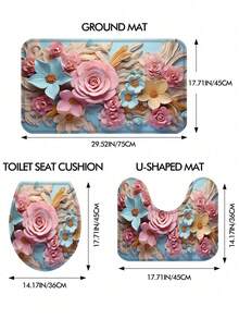 3 件套浴室地毯套装小浴室垫浴室地毯长室内入口垫可水洗家居用品家居配件公寓装饰必备品，肉眼可见的 3D 油画风格家居浴室装饰户外地毯门垫秋季装饰浴室配件返校入口装饰