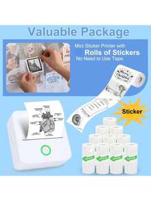 Mini Sticker Printer, Sticker Maker Machine With Thermal Sticker Paper Rolls, Mini Printer Sticker Maker For Labels/Notes, Compatible With IPhone, Android Phone & Tablet, White - Multicolor - View 7