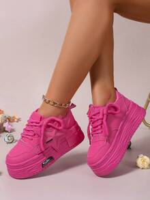 Women's Outdoor Sports Shoes Lace-Up Women's Shoes Casual Low-Cut Shoes Round Head Women's Shoes - 紅色 - 查看 2