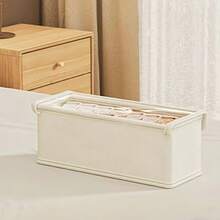 1pc Oxford Cloth Windowed Lidded Storage Box, Fabric Organizer Box For Clothes, Household Desktop Storage Container