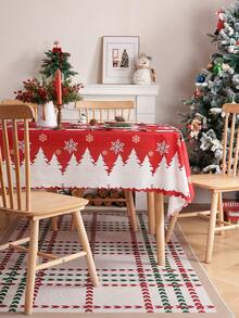 Față de masă cu imprimeu de Crăciun, 1 buc., cu margini în relief, husă decorativă pentru masă, pentru decor de sărbători