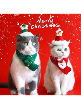 1 pieza Bufanda navideña tejida para mascotas, gorro y bufanda de peluche cálida con diseño de reno y muñeco de nieve de lana para gatos y perros