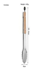 1pc Stainless Steel & Wooden Food Tongs, BBQ Tongs, Kitchen Tongs, Korean BBQ Tongs, Wooden Handle Steak Tongs, Extra Long Cooking Food Tongs, For Home, Outdoor, Picnic, Hotel, Kitchen Utensils, Gourmet, Household