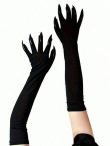 1 Pair Black Halloween Long Fingernail Witch Gloves, Role Play Prop Accessories Claw Gloves For Witch Performance, Suitable For Holiday Parties, Masquerades, Nightclubs, Halloween, Christmas Gifts Autumn Fall Winter Fall Arm Warmers - Multicolor - View 4