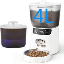 Automatic Feeder And Fountain, 4L/16 Cups Timed Dry Food Dispenser, 10s Meal Call, 20 Portions 6 Meals Per Day, 2L Cats Fountains Drinking With, Pet Feeder Dog Black - 白色 - 查看 1