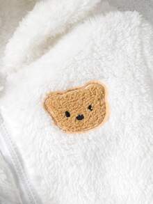 3pcs Set, Casual, Cute, Baby Boy Clothes, Toddler Autumn/Winter Outfit, Soft & Comfortable, Cartoon Bear Applique Embroidery Hooded Jacket, Fleece Crew Neck Top And Pants, Suitable For Daily, Holiday, Party, Outdoor