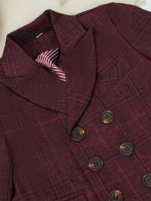 Boys' Plaid Gentleman Suit Set - Plaid Blazer + Pants + Tie, Suitable For Parties, Banquets, Dances And Other Occasions - Màu Đỏ Sâu - Xem 10