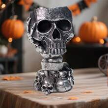 Skull Head Planter Halloween Succulent Flower Pot Gothic Tabletop Decorations For Home Holiday Party Decor - Black - View 3
