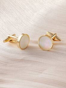 Fashionable Copper Material Shell Series Flat Men's Cufflinks, Personalized Business Minimalist Long Suit Decoration, Versatile Street Style Accessory - Shell Cufflinks - View 17