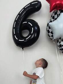 1pc 40-Inch Black Number Balloon, Racing Theme Line Number Foil Balloon, Suitable For Birthday Party Decoration, Transportation Theme Party, Party Decoration, Christening Decoration, Racing Birthday Decoration - Multicolor - View 11