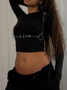 1pc Women's Sexy Fashion Rivet Waist Corset Harness, Adjustable Dark Style Chest Body Decor Strap, Suitable For Daily, Party, Halloween Costume Matching