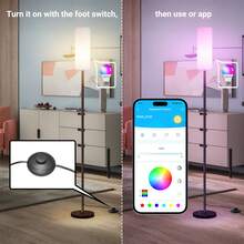 Floor Lamps For Living Room, RGB Smart LED Floor Lamp With 9W A19 Smart Bulb, 2700-6500K+RGB Color Change, Music Synchronization, Foot Switch +APP Control, Suitable For Room Decoration, Bedroom, Living Room, Moving Gift.