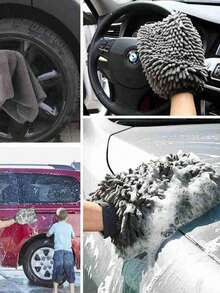 1pc Gray Chenille Car Wash Glove, Dirt-Resistant Cleaning Glove, Absorbent Microfiber Drying Glove, Large Double-Sided Car Wash Glove, Household Coral Fleece Wiping Supplies - Grey - View 5