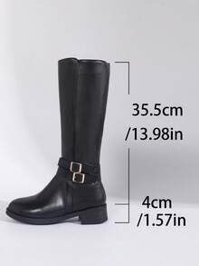 2025 年秋冬女式加大码皮革外观拉链侧靴，带保暖内衬，橡胶鞋底，舒适耐穿，高筒设计修饰腿部线条，适合搭配外套、裙子和日常穿着，百搭马术风格高筒靴，适合通勤和派对，黑色靴子 - 黑色 - 查看 9