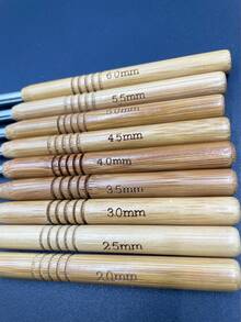 9pcs/Set Carbonized Bamboo Handle Crochet Hooks, Sweater Knitting Needles, Round Shank Hooks, Dreadlock Extensions Hooks, Oxidized Aluminum Head Weaving Tools, Handmade DIY Knitting Hooks - Multicolor - View 4