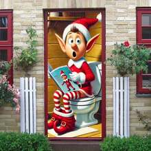 2D Flat Christmas Door Banner, 1PC Christmas Door Hanging, Surprising Elves, Christmas Door Decorative Fabric, New Year Festival Door Curtain, Atmosphere Door Curtain, Christmas Door Hanging, Interior Door Decoration, Bathroom Door Banner, Wear-Resistant Polyurethane Fiber