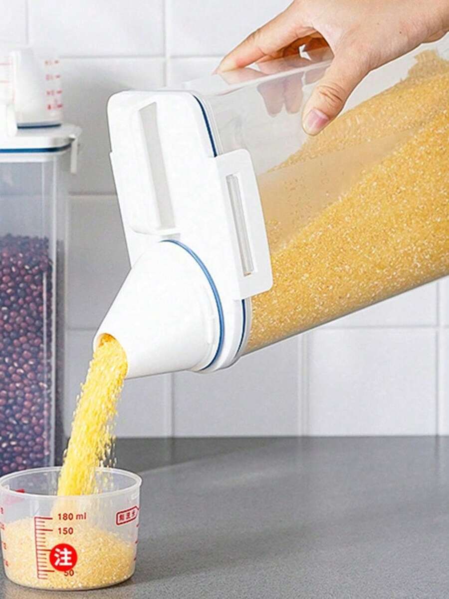 1 件大容量塑料储物容器,用于大米、面粉、谷物、洗衣粉、肥皂和液体,家用厨房和浴室储物盒,防漏,易于倾倒,无需电源 - 白色 - 查看 1