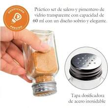 Set De  Saleros Pimenteros Vidrio Con Agujeros Salero Con Tapa Acero Inoxidable Para Mesa Transparentes Diseño Duradero Y Práctico Fácil De Llenar Y Limpiar De - Clásico - Ver 6