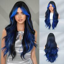 7JHH WIGS This 30-Inch Extra Long Wavy Blue Wig Is Designed For Women, Featuring A Voluminous Wavy Hairstyle With Bangs. Made Of Fully Machine-Woven Synthetic Fibers, It Is Suitable For Daily Wear, Music Festivals, Halloween Costume Parties, And Other Occasions As A Fashionable Accessory. - 挑染藍色 - 查看 10