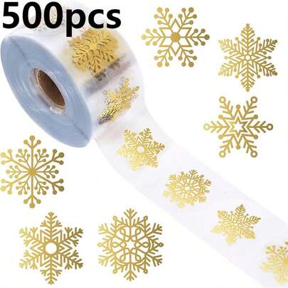 100/500pcs Transparent Christmas Snowflake Sealing Stickers - Non-Sticky Decoration, Golden Snowflakes For Gift Wrapping, Ornament Decorating, Cards - 1Roll Of 100 For Holiday Party Decorations, Festive Ornament Accents, Vibrant Festive Decor, Adhesivefree Decor, Card Embellishments, Highquality Finish, Decorative Seals, DIY Decorators