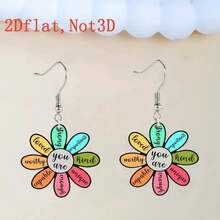 2D Floral Motivational Acrylic Pendant Earrings, Lightweight Colorful Earrings - Suitable For Women's Casual Daily Wear, Also A Perfect Gift For Holidays And Anniversaries - Multicolor - View 3