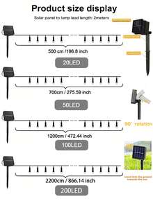 20LED/50LED/100LED/200LED 太陽能戶外裝飾串燈，8種照明模式，IP65防水，5m/7m/12m/22m 仙女燈，適用於聖誕節、派對、萬聖節、露營、婚禮、盆栽植物、花園裝飾（白色/彩色/暖白色） - Solar String Lights - 查看 7