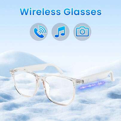 Gafas inteligentes para mujeres y hombres, gafas inteligentes inalámbricas con llamadas inalámbricas, micrófono incorporado, asistente de voz, control de música, gafas inalámbricas multifuncionales para trabajo y oficina con marcos blancos para un aspecto talla grande elegante