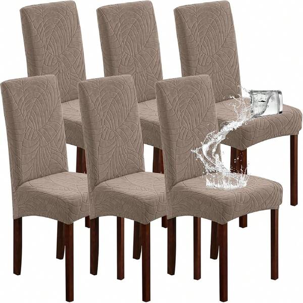 2/4/6 Set Of Waterproof Chair Covers For Dining Room Stretch Chair Covers Solid Color Chair Covers, Jacquard Leaves Dining Room Chair Covers Washable Chair Covers Protector For Restaurant (Light Grey/Dark Grey/Blue/Beige/Taupe)