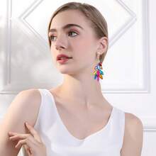 Luxury Colorful Crystal Peacock Earrings, Fashion Elegant Rhinestone Statement Party Earrings For Women