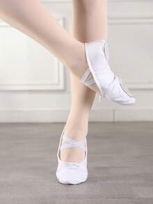 Women's Soft Canvas Lace-Up Ballet Shoes, Ballet Practice Flat Shoes, Dance Slippers - White - View 4