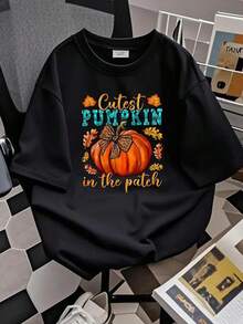 Men's & Women's Fall Pumpkin Graphic T-Shirt - Cute Pumpkin In The Patch Tee - Autumn Harvest Shirt - Soft Breathable Everyday Casual Streetwear - Halloween Thanksgiving Outfit - Machine Washable Regular Fit White Top, Autumnthemed Design,Nightmare Before Christmas,Christmas,Halloween Costumes,Funny T Shirts,Summer Outfits,Thanksgiving Day,Men Graphic Tees,Streetwear Men - 黑色 - 查看 1